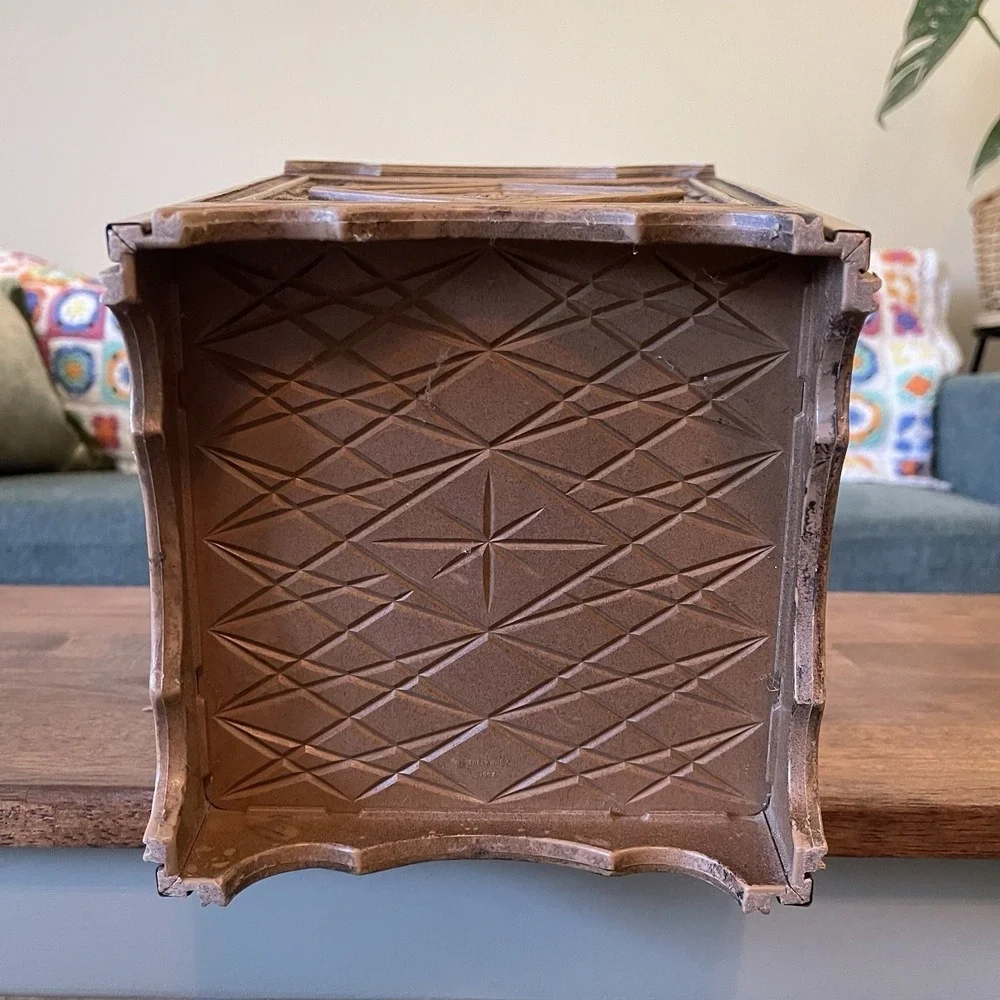 VTG‎ MCM Faux Wood Chrome Plastic Waste Basket Trash Can Planter Scallop Edge